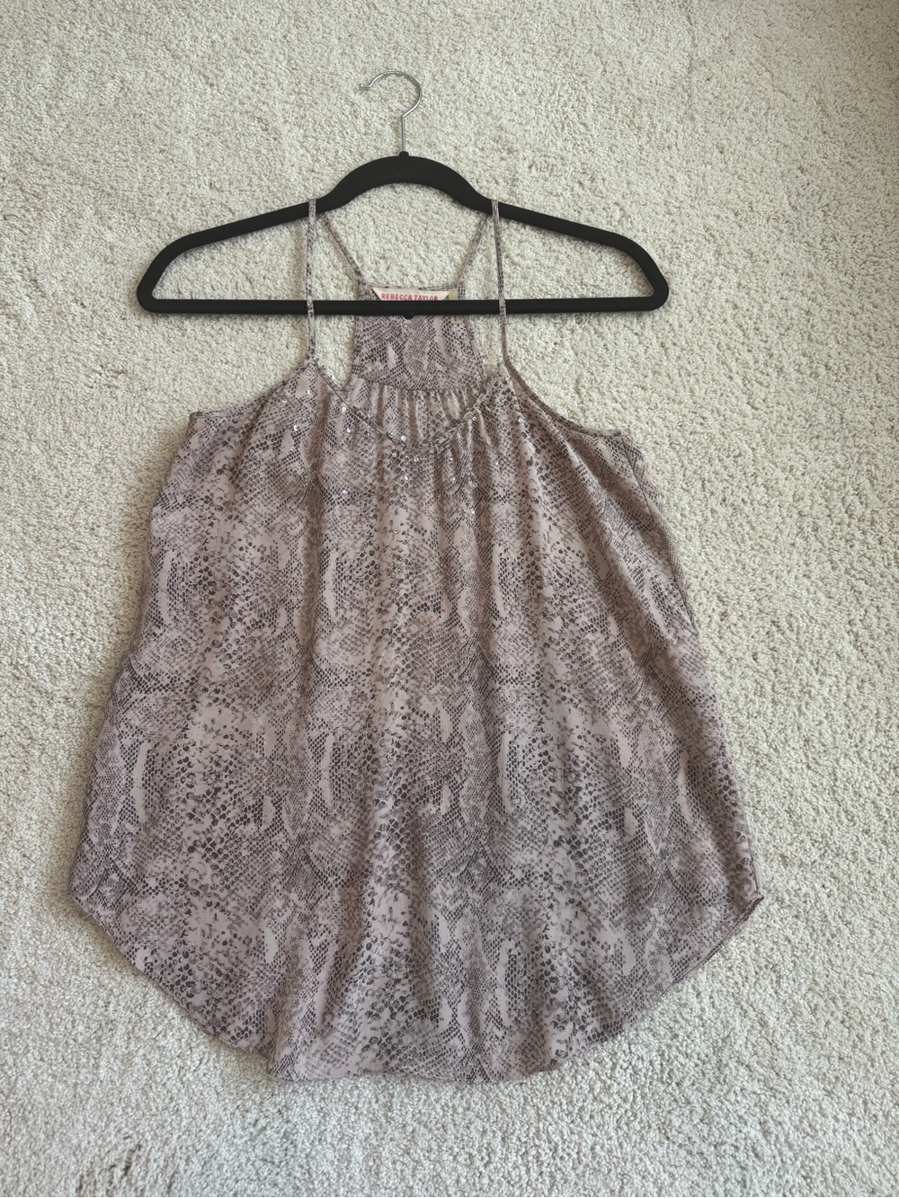 Rebecca Taylor Light Taupe Snake-Print Cami Tank Top
